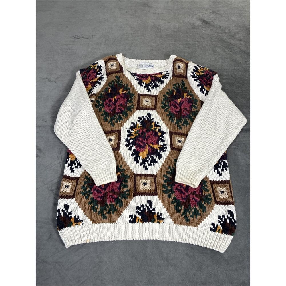 Vintage Chrysantheme Women’s Size 18/20 Knitted By Hand Grandma Core Sweater - Picture 2 of 15